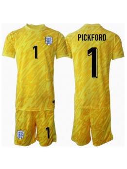 Billige England Jordan Pickford #1 Keeper Bortedraktsett Barn EM 2024 Kortermet (+ Korte bukser)